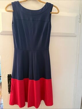 Shoshanna Navy and Red Sleeveless Fit-and-Flare Dress